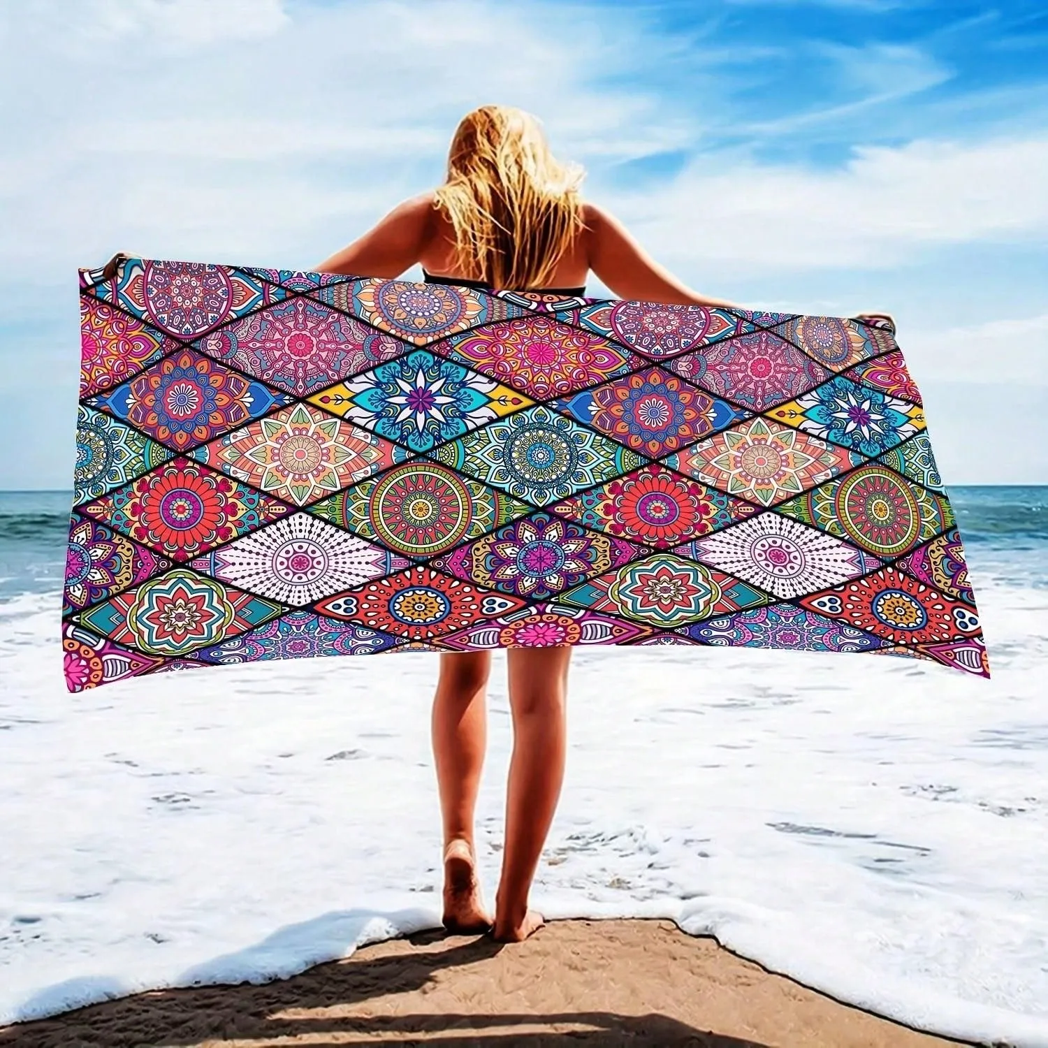 1pc Oversized Printed Beach Towel, Quick-Dry Swimming Towel, Perfect For Beach Or Pool