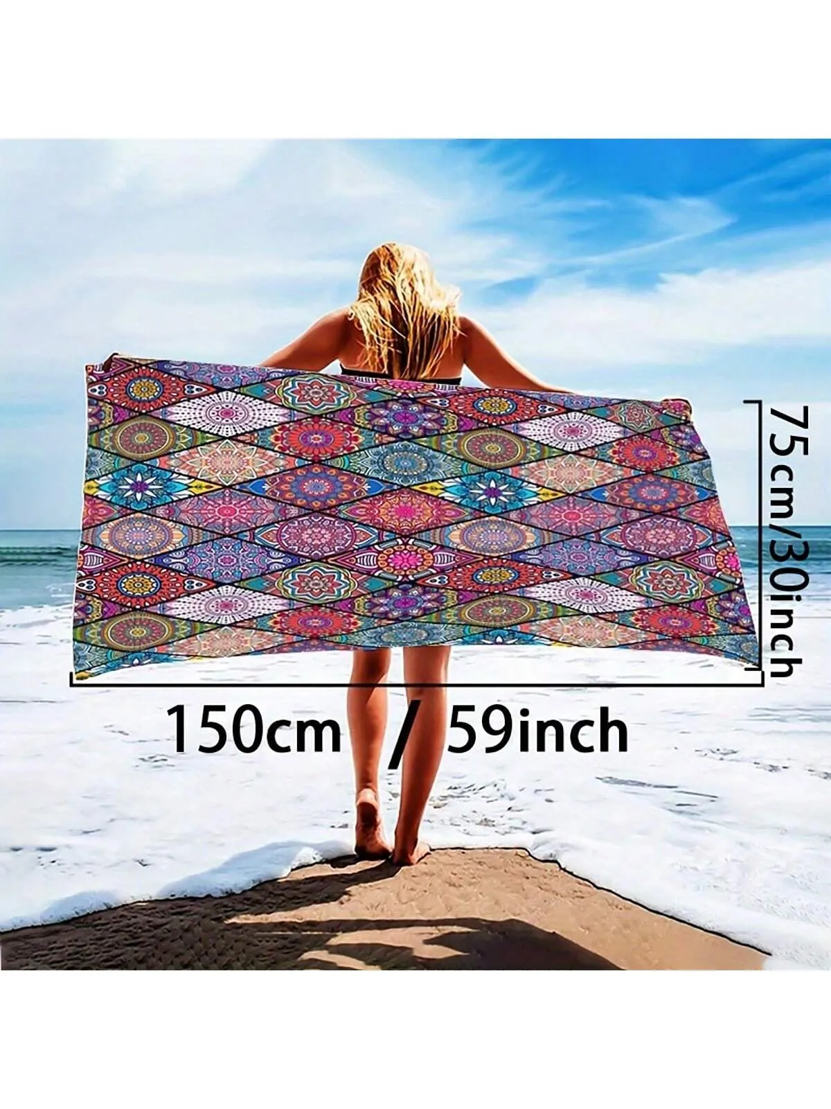 1pc Oversized Printed Beach Towel, Quick-Dry Swimming Towel, Perfect For Beach Or Pool