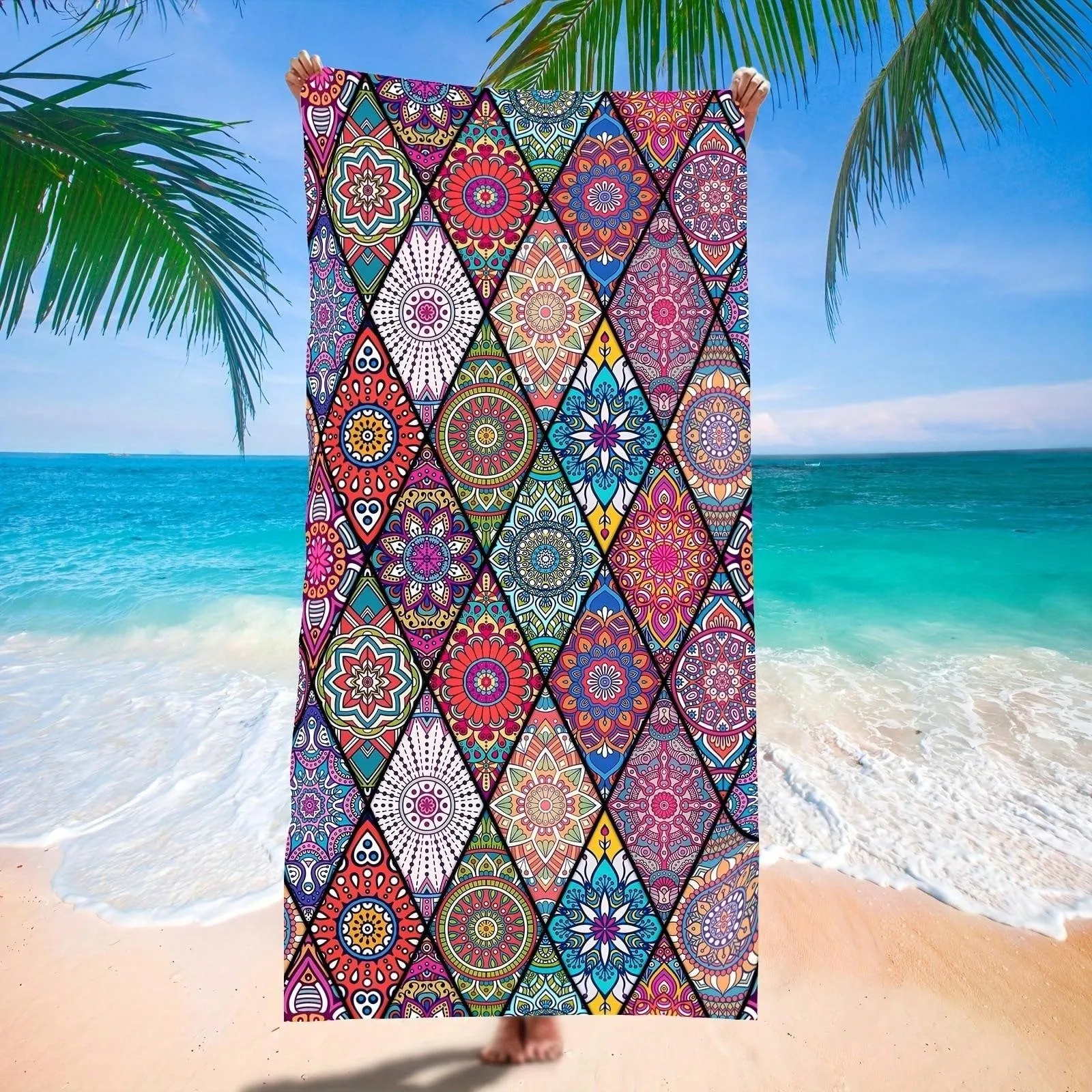 1pc Oversized Printed Beach Towel, Quick-Dry Swimming Towel, Perfect For Beach Or Pool