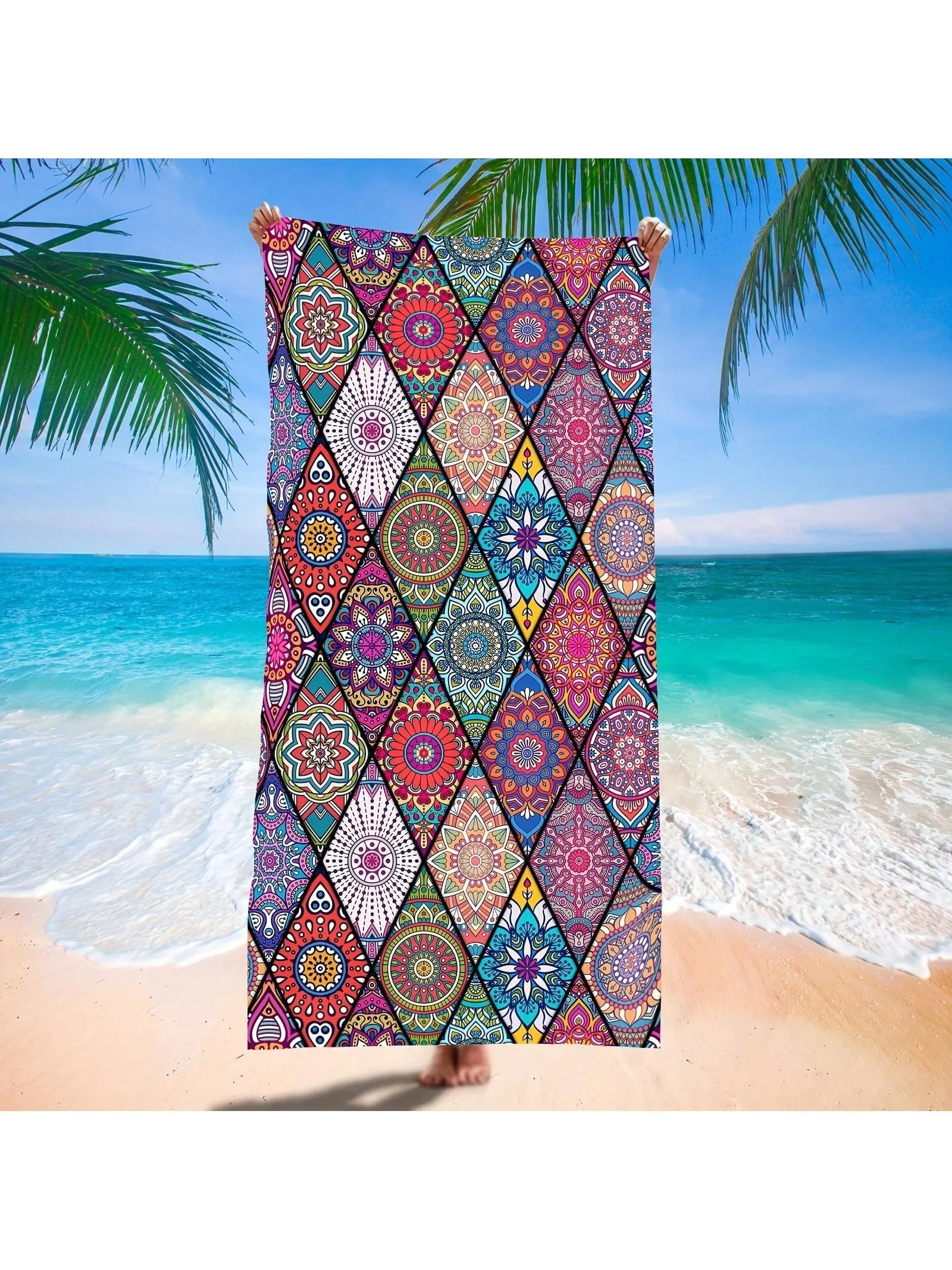 1pc Oversized Printed Beach Towel, Quick-Dry Swimming Towel, Perfect For Beach Or Pool