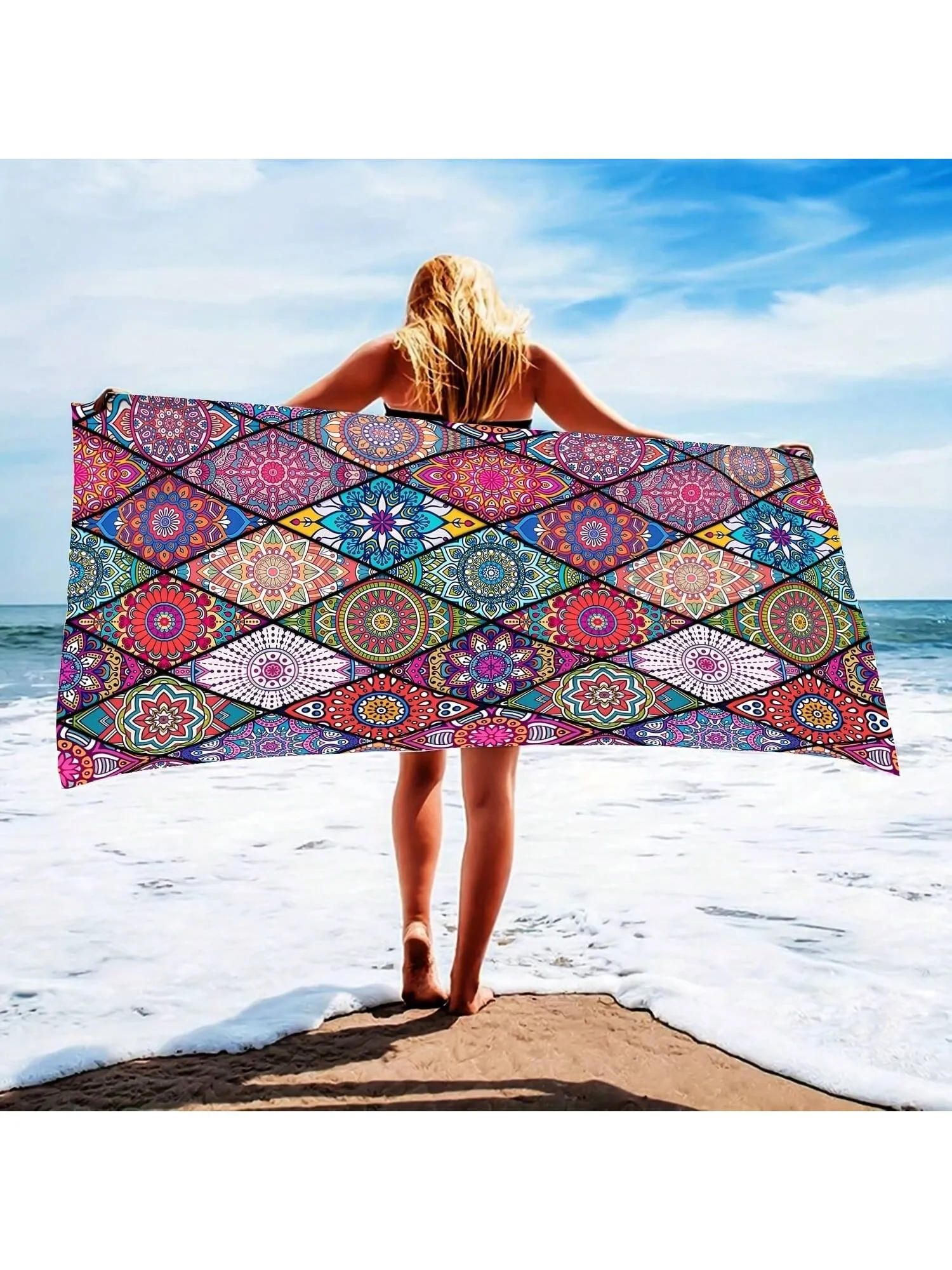 1pc Oversized Printed Beach Towel, Quick-Dry Swimming Towel, Perfect For Beach Or Pool