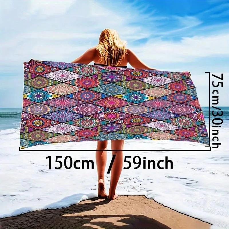 1pc Oversized Printed Beach Towel, Quick-Dry Swimming Towel, Perfect For Beach Or Pool