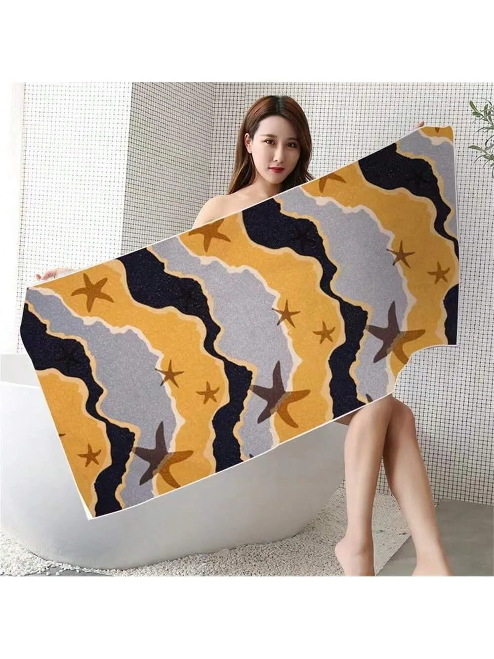 1pc Printed Quick-Drying Summer Beach Towel Wrap Towel, Double-Sided Flannel Swimming Bath Towel, Hotel Towel 140cm*70cm, Sand-Resistant, Quick-Drying, Soft And Absorbent, Pool Towel, Swim Towel, For Sports, Yoga, Swimming, Hiking, Bathing, Travel, Pool,