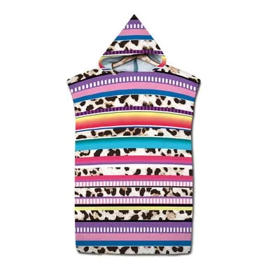 Adult Diving Suit Changing Robes Beach Poncho Towel Striped Pattern Microfiber Quick Drying Bath Hoooded Towels Bathrobe