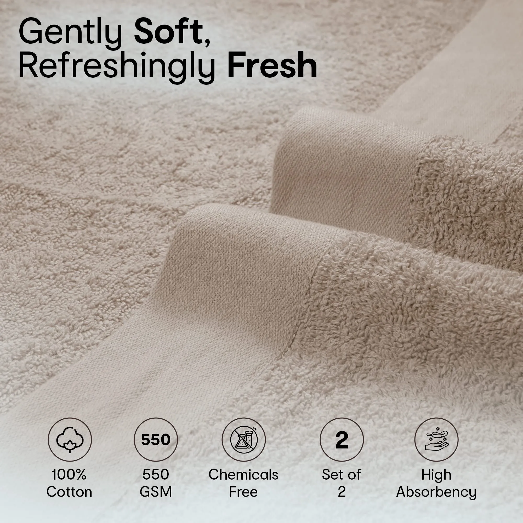 Anko Australia 100% Cotton Malmo 550 GSM | Light Gray Bath Towel | 150 x 75 cm Extra Large Bath Towel | Soft, Absorbent, Quick Dry, Fade-Resistant Face Towels | Travel, Gym, Salon Towel (Pack of 2)