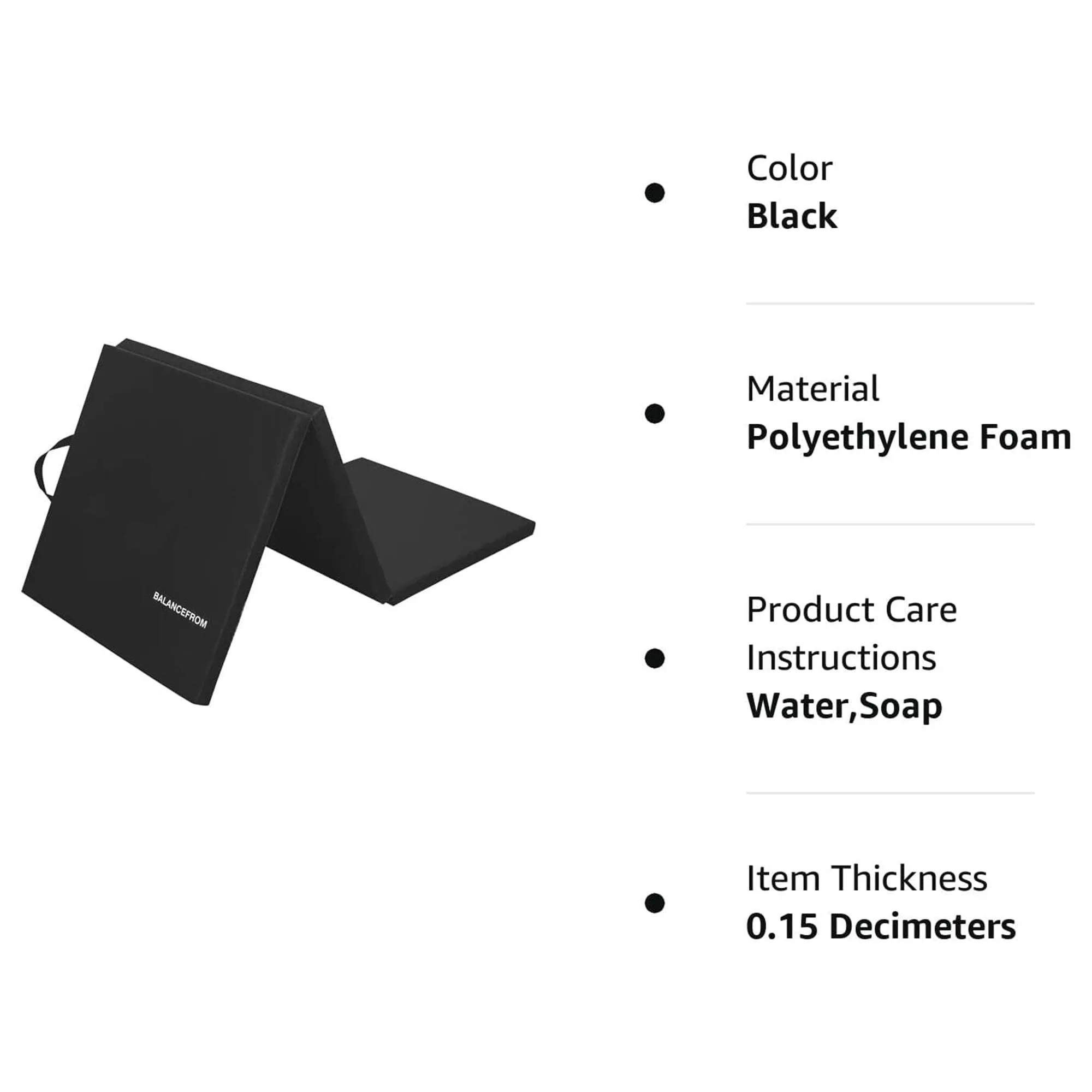 BalanceFrom Fitness GoGym 6'x2'x1.5" Folding 3 Panel Exercise Mat, Black (Used)