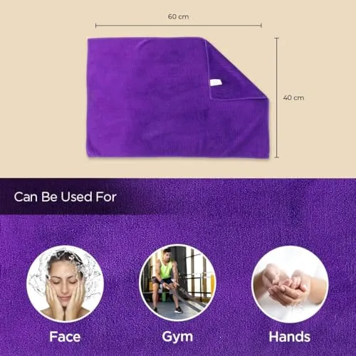Homestic Pack of 3 Face Towel | Microfiber Hand Towel | Antibacterial Face Towel | Hair & Face Towel for Man | 400 GSM Towel | SHXS40602 | Purple