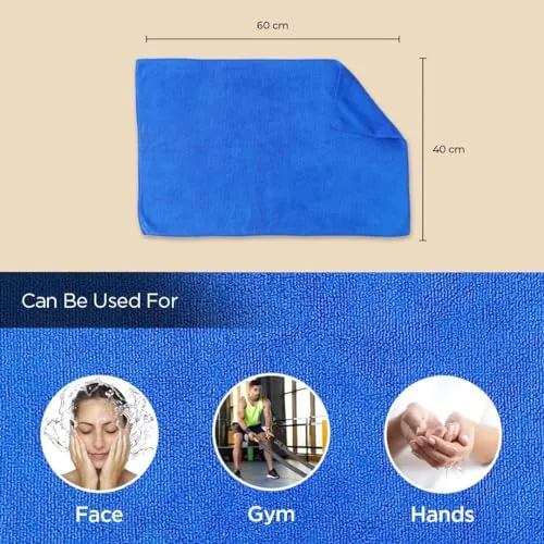 Homestic Pack of 4 Face Towel | Microfiber Hand Towel | Antibacterial Face Towel | Hair & Face Towel for Man | 400 GSM Towel | SHXS.. | Blue