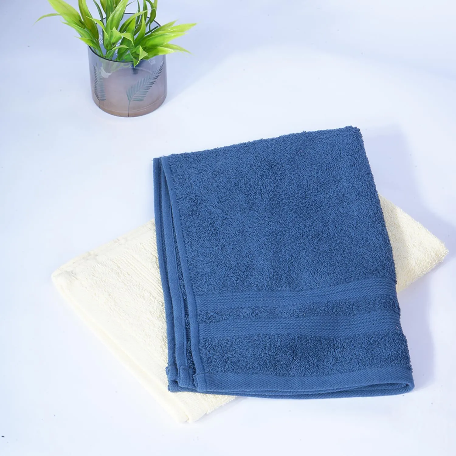 Kuber Industries 525 GSM Cotton Hand Towels |Super Soft, Quick Absorbent & Anti-Bacterial|Gym & Workout Towels|Pack of 6 (Blue & Ivory)