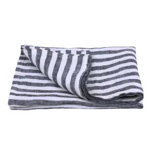 Linen Hand Towel - Stonewashed - Black White Medium Stripes - Thin Linen