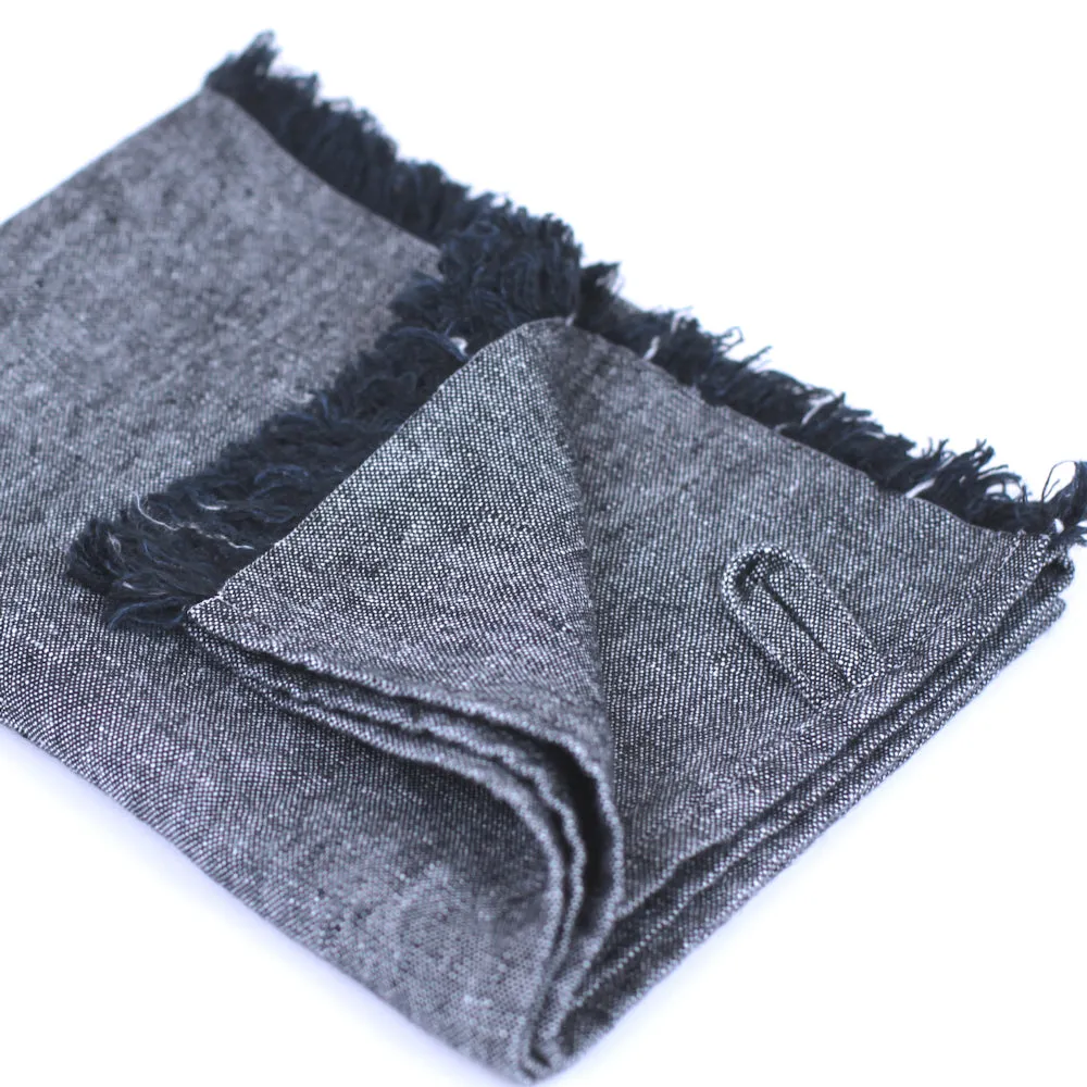 Linen Hand Towel - Stonewashed - Black with Frayed Edges - Luxury Thick Linen