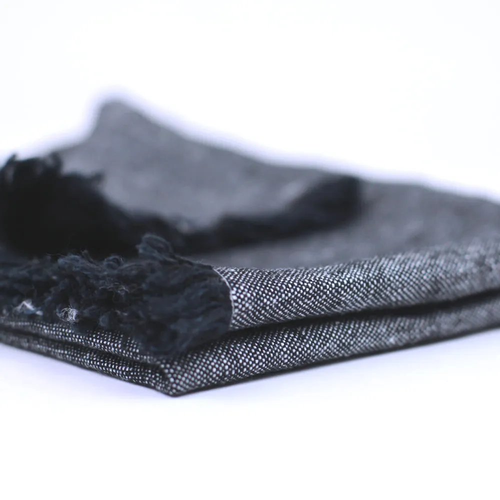 Linen Hand Towel - Stonewashed - Black with Frayed Edges - Luxury Thick Linen