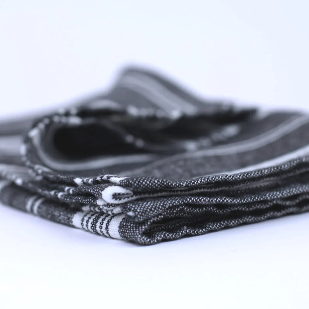 Linen Hand Towel - Stonewashed - Black with White Stripes 3 - Luxury Thick Linen
