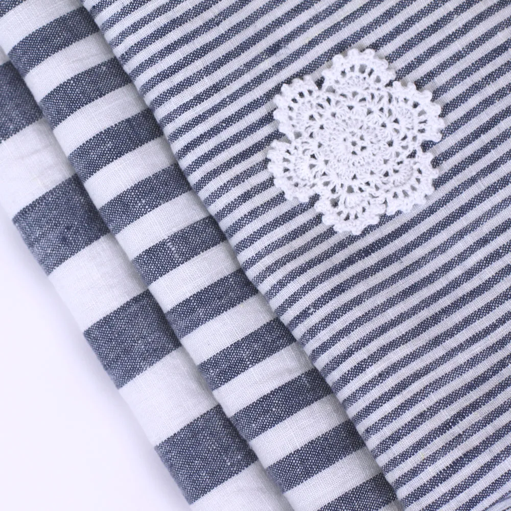Linen Hand Towel - Stonewashed - Blue White Medium Stripes - Thin Linen