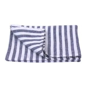 Linen Hand Towel - Stonewashed - Blue White Medium Stripes - Thin Linen