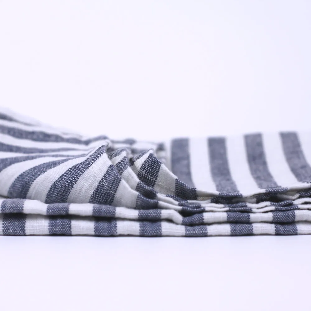 Linen Hand Towel - Stonewashed - Blue White Medium Stripes - Thin Linen
