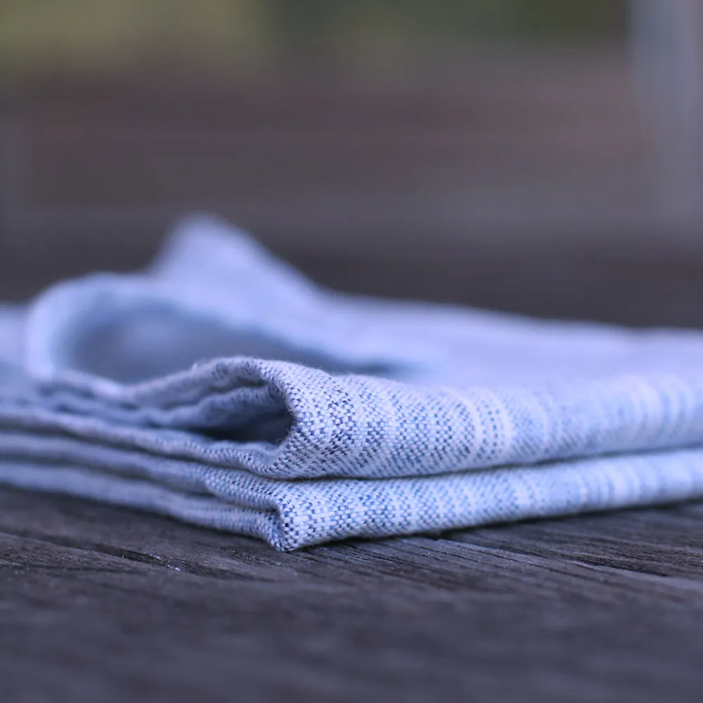 Linen Hand Towel - Stonewashed - Blue White Print Yarn - Luxury Thick Linen