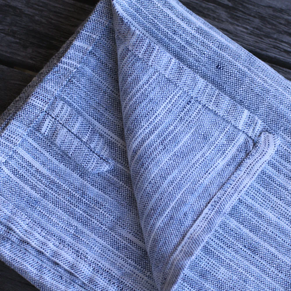 Linen Hand Towel - Stonewashed - Blue White Print Yarn - Luxury Thick Linen