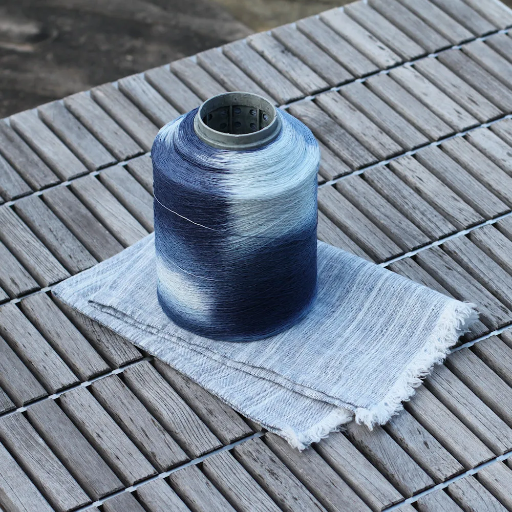 Linen Hand Towel - Stonewashed - Blue White Print Yarn - Luxury Thick Linen