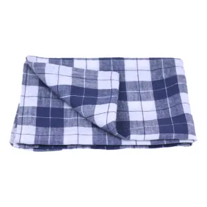 Linen Hand Towel - Stonewashed - Blue White Squares with Runner - Thin Linen