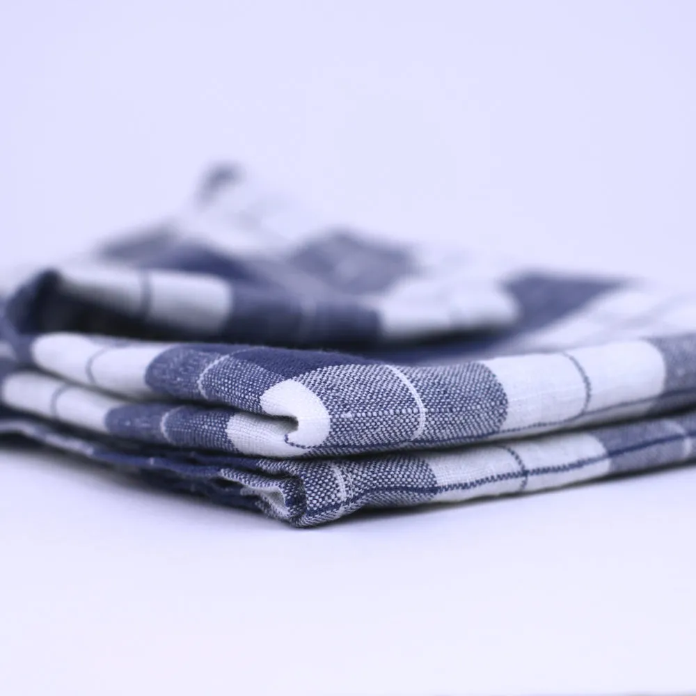 Linen Hand Towel - Stonewashed - Blue White Squares with Runner - Thin Linen