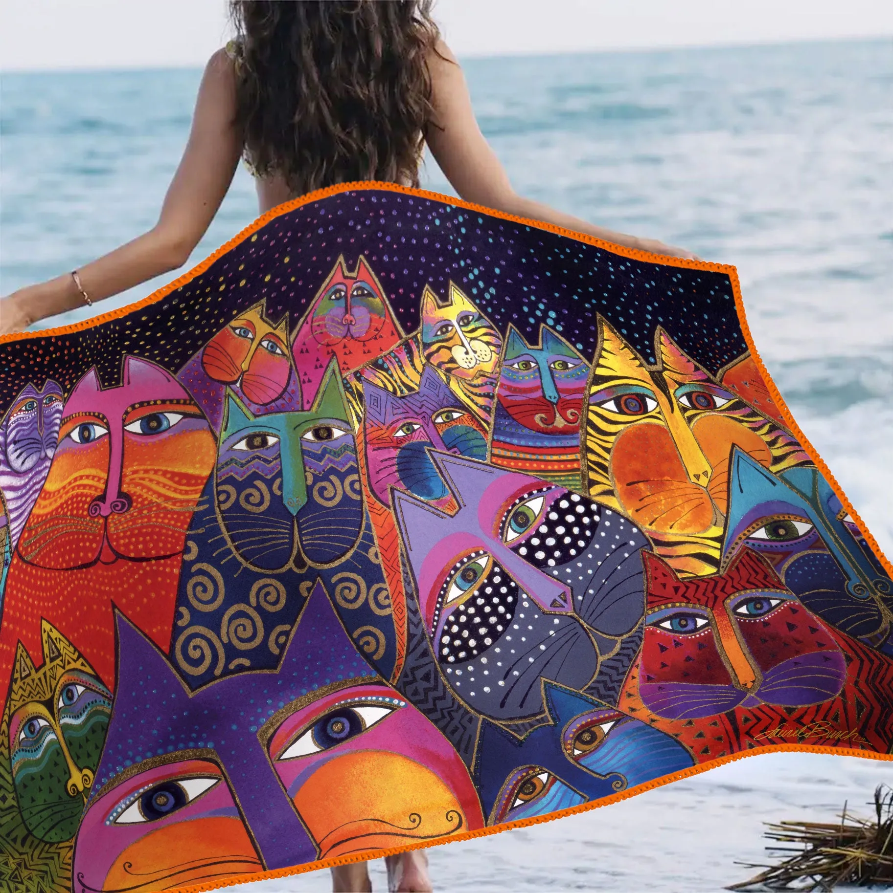 Oversized Beach Towel 40x63" - Microfiber, Quick-Dry, Laurel Burch Fantasticats